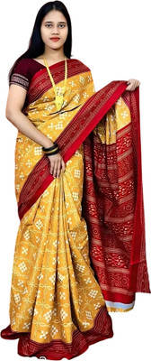 ARTFULTHREADS Printed Sambalpuri Pure Cotton Saree(Multicolor)