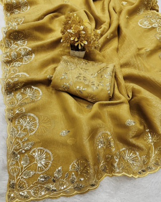 Moon Queen Embroidered Bollywood Jimmy choo Saree(Yellow)