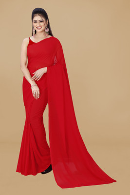 kashvi sarees Solid/Plain, Dyed Daily Wear Georgette Saree(Red)