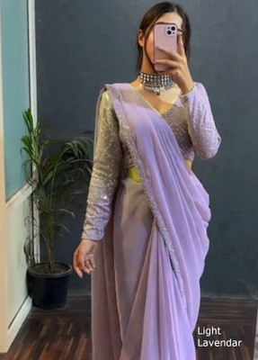 KanjiQueen Solid/Plain, Embroidered, Self Design Daily Wear Georgette Saree(Purple)