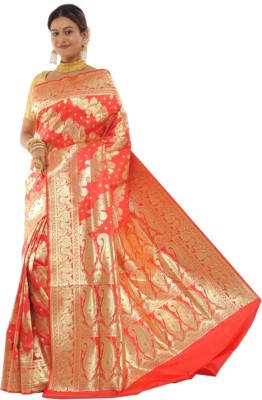 Dulhan Collection Woven Banarasi Pure Silk Saree(Orange)