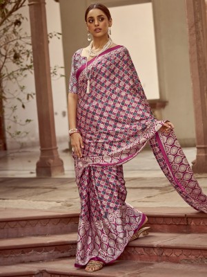 Sareemall Printed Daily Wear Crepe Saree(Magenta)