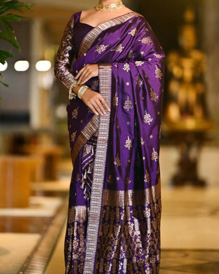 VRAJ CREATION Woven Mekhela Chador Pure Silk Saree(Purple)