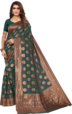 Varanga Self Design Banarasi Silk Blend Saree(Green)