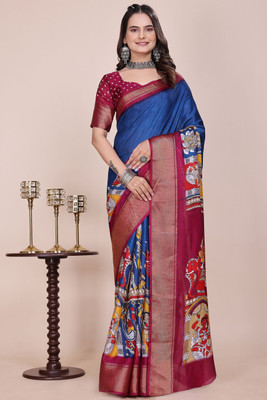 Aangan Silk Printed Daily Wear Cotton Silk Saree(Multicolor)