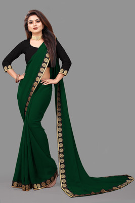 Jevlan Self Design Bollywood Georgette Saree(Dark Green)