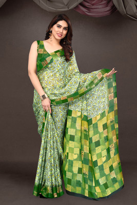 MIRCHI FASHION Printed, Checkered, Floral Print Daily Wear Chiffon, Georgette Saree(Light Green, Green)