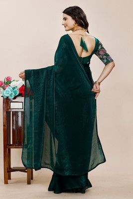 KONICA FAB Solid/Plain Bollywood Chiffon Saree(Dark Green)