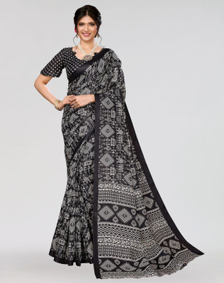 ANIRAV Printed Mysore Art Silk Saree(Black)