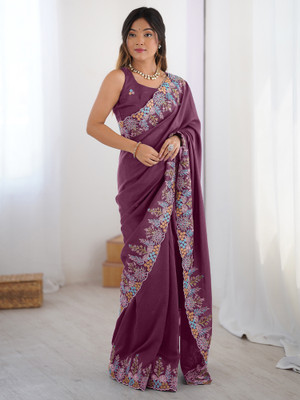 Sareemall Embroidered Bollywood Silk Blend Saree(Purple)