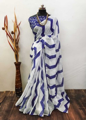 Kuwarika Woven Kanjivaram Linen, Cotton Linen Saree(White)