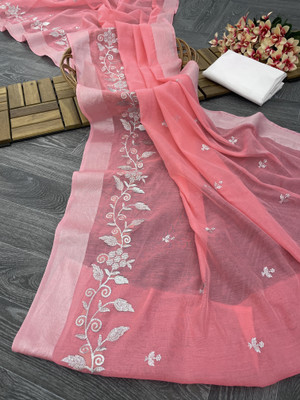 GLOWMOROUS Embroidered Chanderi Chanderi Saree(Pink)