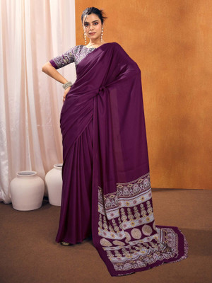 Sareemall Printed, Solid/Plain Daily Wear Satin Saree(Purple)