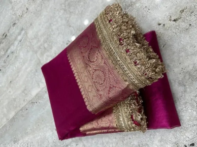 sayeed fabric Solid/Plain Banarasi Tissue Saree(Pink)