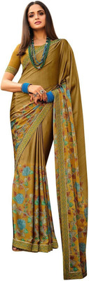 RAJESHWAR FASHION Printed Bollywood Pure Silk, Chiffon Saree(Dark Green)