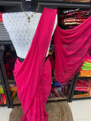 bhavika silk mills Solid/Plain Bollywood Georgette Saree(Pink)