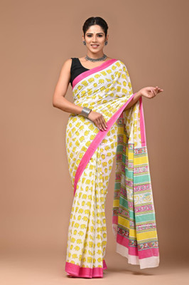 Om Traders Printed Saree with Attached Blouse Cotton Silk Saree(Multicolor)