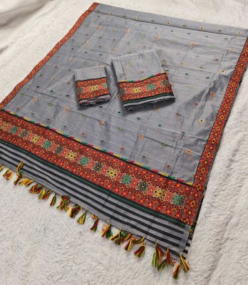 Skiran's Woven Mekhela Chador Cotton Blend Saree(Pack of 3, Grey)