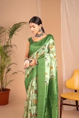 WISHLIST Digital Print Bollywood Cotton Blend Saree(Green)