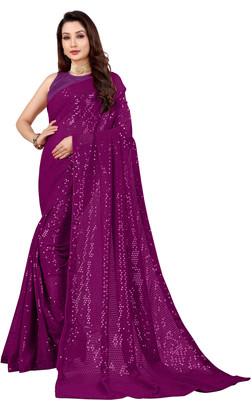 b bella creation Self Design Bollywood Georgette Saree(Purple)