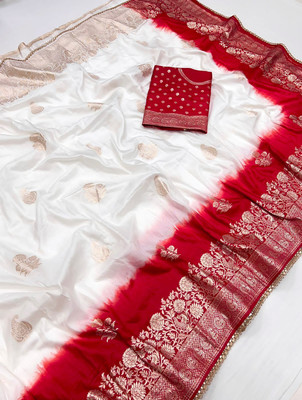 sareya veela Woven Banarasi Silk Blend Saree(Red, White)