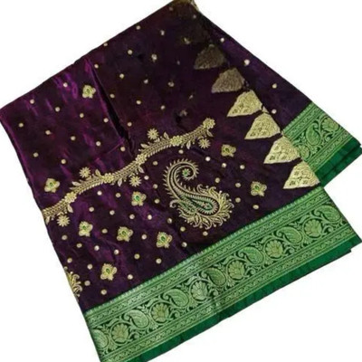 daniyal Printed Banarasi Pure Silk Saree(Purple, Gold)