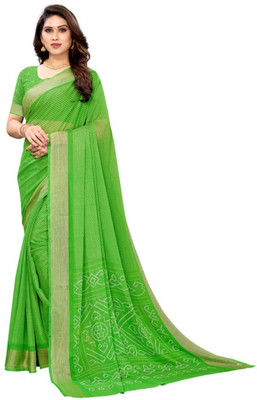 preety designer Printed Bandhani Chiffon Saree(Green)