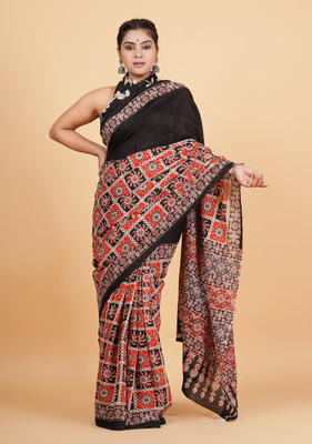 Krishna Creation Printed Ikkat Pure Cotton Saree(Pack of 2, Multicolor)