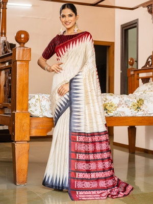 Divastri Printed Tant Silk Blend Saree(Beige)