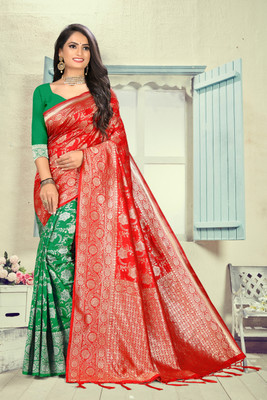 Vastram Enterprise Self Design Banarasi Silk Blend Saree(Red)
