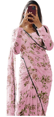 Sidhidata Floral Print Bollywood Georgette Saree(Pink)