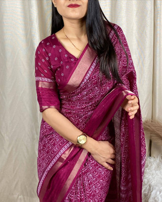 Sonika Fashions Printed Kalamkari Cotton Silk Saree(Purple)