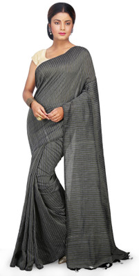 Divastri Woven Taant Pure Cotton Saree(Grey)