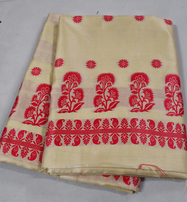 Garbguru Woven Mekhela Chador Pure Silk Saree(Cream)