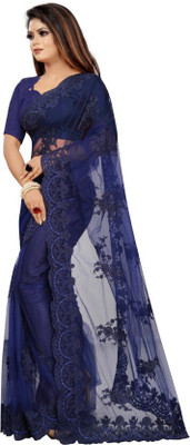 QUEDDY'S Embroidered Bollywood Net Saree(Blue)