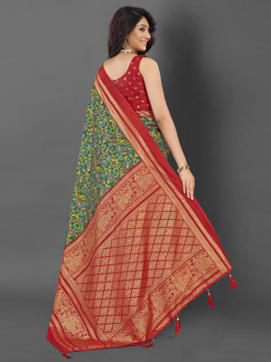 Divastri Printed Pochampally Cotton Blend Saree(Green)