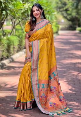 SGF11 Printed Kanjivaram Pure Silk Saree(Yellow)