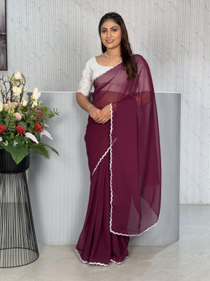 RUCHKET Embellished, Solid/Plain Bollywood Georgette Saree(Purple)