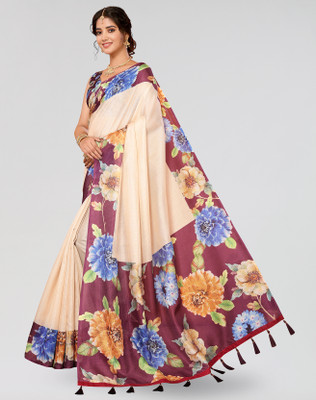 Nirvaan Digital Print Chanderi Silk Blend Saree(Purple)