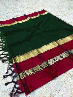 Mortal Textile Printed Handloom Cotton Silk Saree(Yellow)