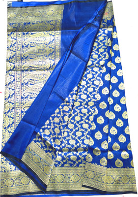 HouseOfCommon Self Design, Woven Banarasi Pure Silk, Cotton Blend Saree(Dark Blue)