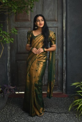 AMRUTKALA SAREES Woven Banarasi Silk Blend Saree(Green)