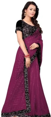 Mb Fashion Embroidered Bollywood Net Saree(Purple)