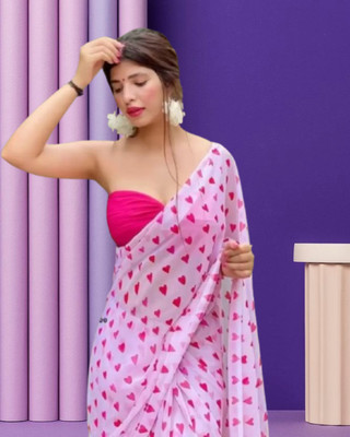 Jayu Printed Bollywood Georgette Saree(Red, Pink)