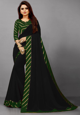 Glamour Hub Solid/Plain Bollywood Georgette, Chiffon Saree(Black)