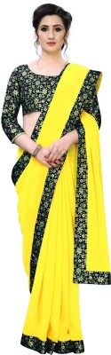 Queen worth Solid/Plain Bollywood Georgette Saree(Yellow)