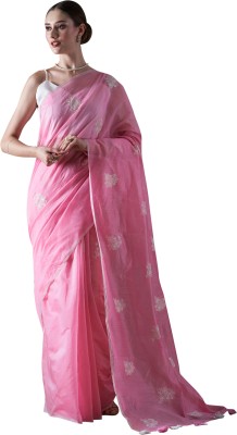 Akhilam Embroidered Bollywood Cotton Blend Saree(Pink)