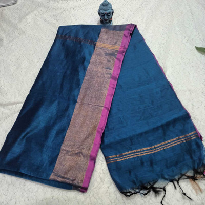 PalEcommerce Self Design Handloom Cotton Blend Saree(Blue, Gold)