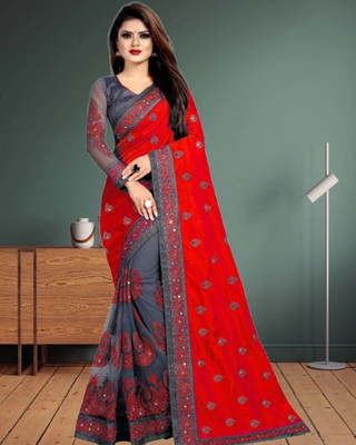 JAYAMENTERPRISE Embroidered Banarasi Lycra, Net Saree(Red)