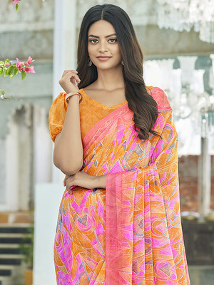 Sareemall Printed Daily Wear Chiffon Saree(Pink)